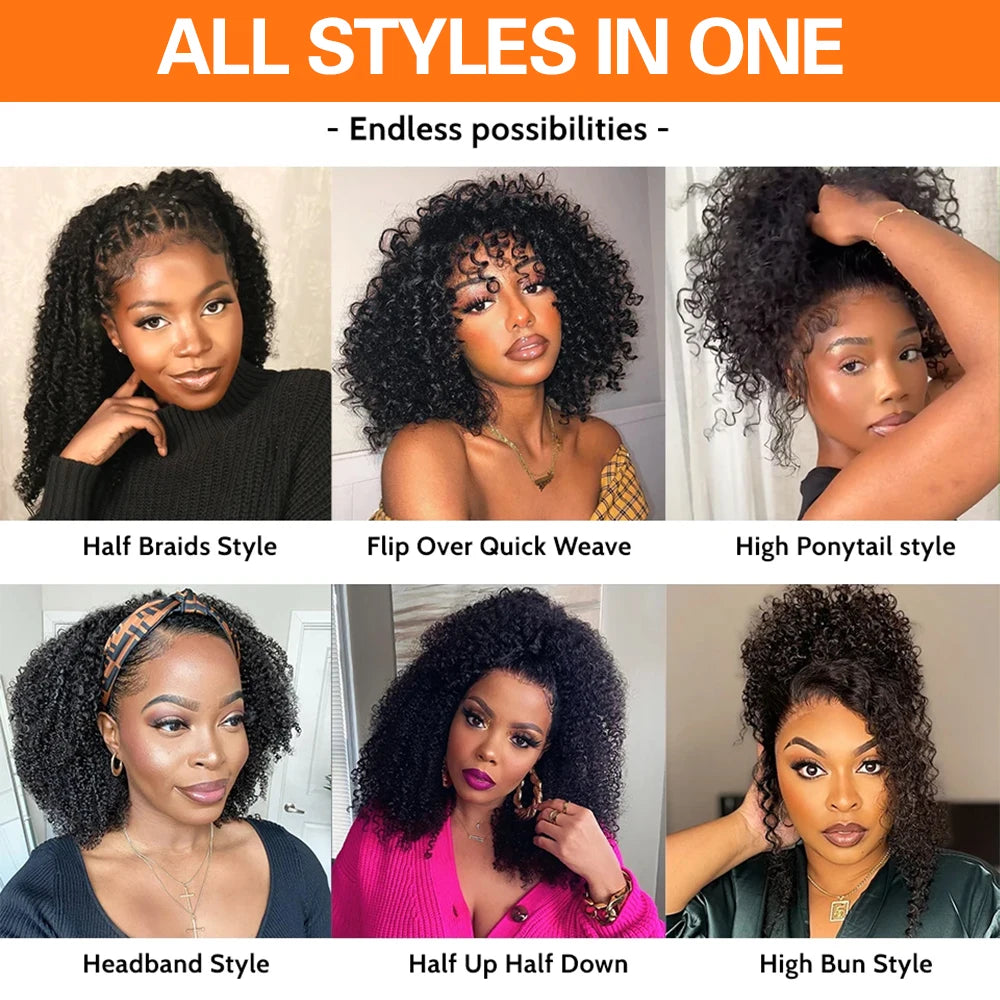 Half Wig Kinky Curly Human Hair Wigs 250% Curly Wigs 100% Human Hair No Leave Out Upgrade Glueless Clip In Half Wigs For Women