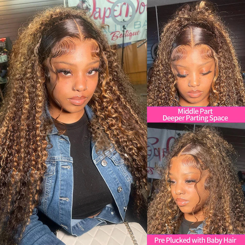 30 32 Inch Highlight Ombre Lace Frontal Wig Curly Human Hair Wigs 4/27 Colored 13x4 13X6 Deep Curly 4x4 5X5 Lace Closure Wigs