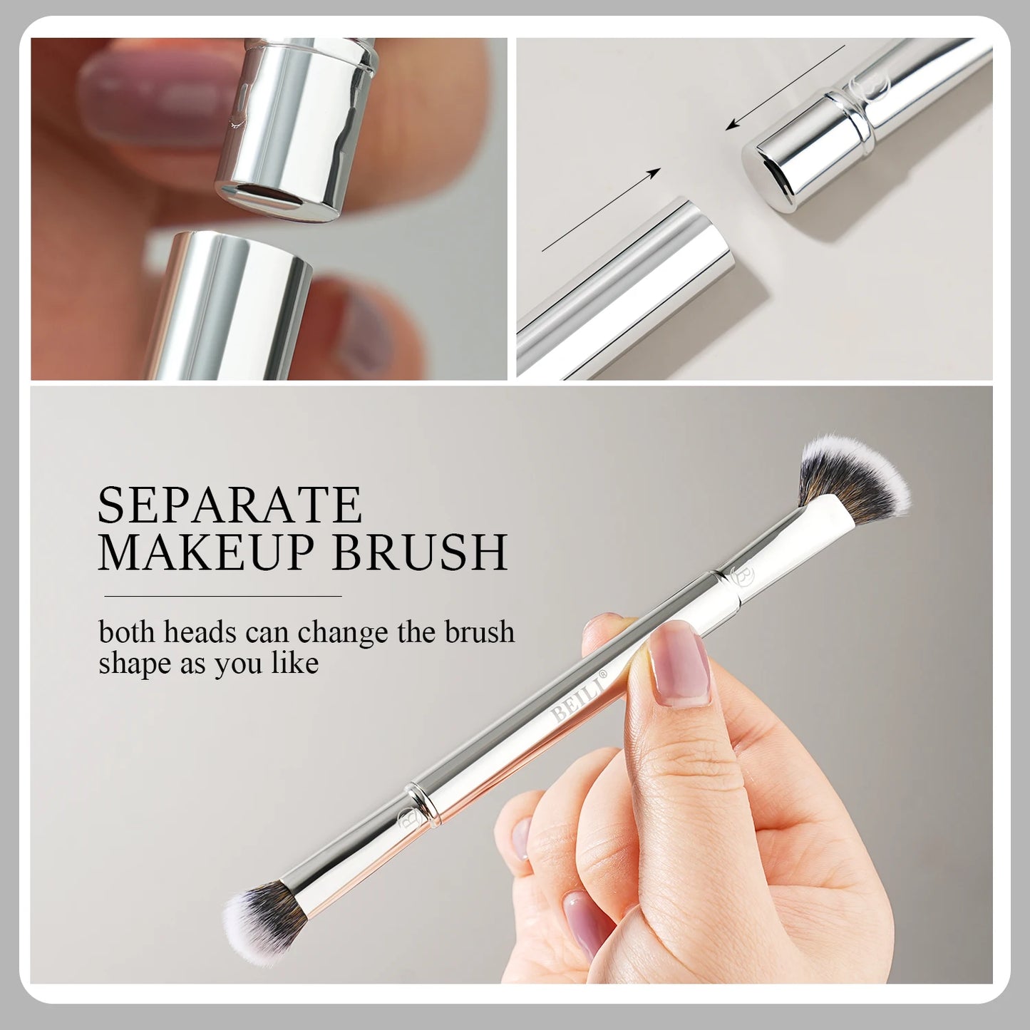 BEILI Portable Makeup Brushes Set For Professional Mini Mirror  Dual  8 Pcs Eyeshadow Contour Angle Brush Travel Cosmetic Tool