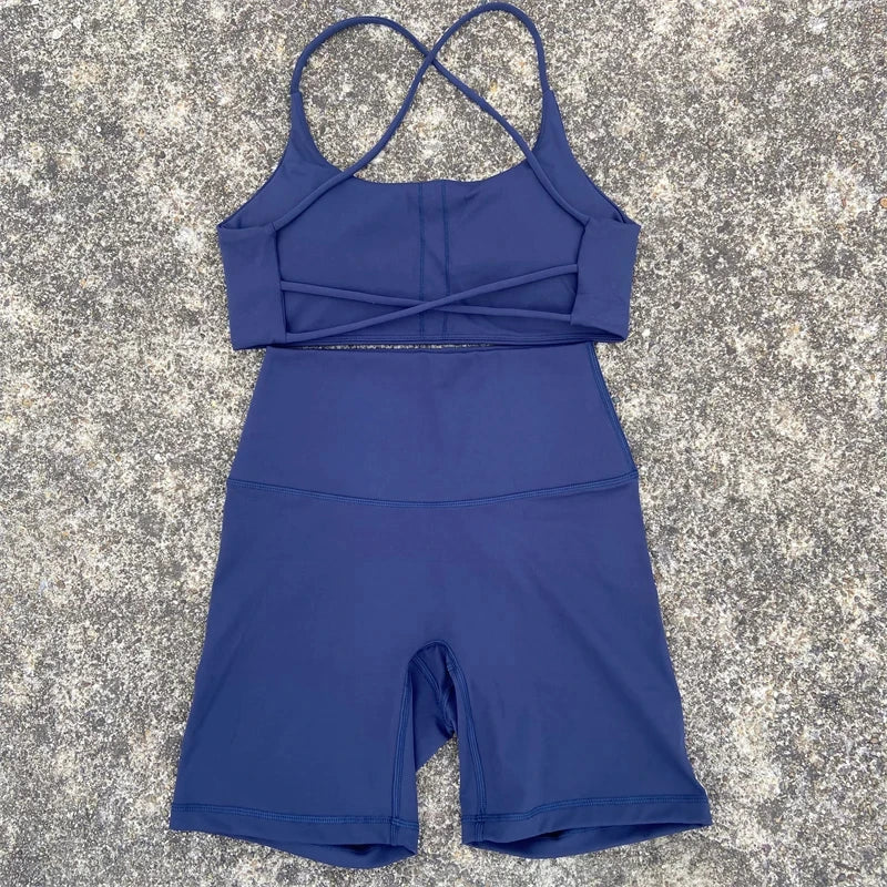 Solid Color Soft Gym Yoga Set Short Legging +Cross Back Sport Bra Tracksuit Women Gym Suit Comprehensive Training Jog Athletic