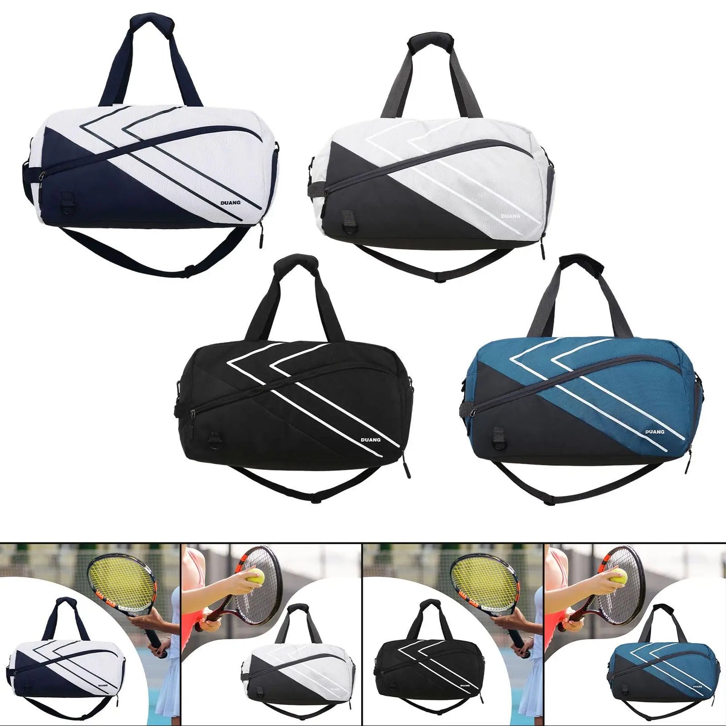Tennis Racquet Crossbody Bag with Shoes Compartment Oxford Cloth Gym Duffel
