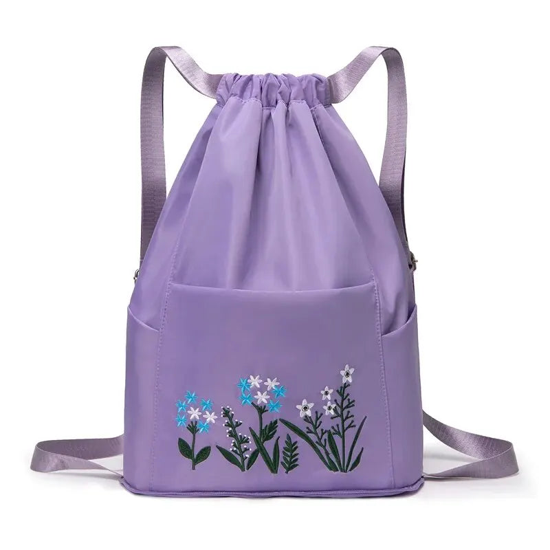 Rilibegan Nylon Backpack Swimming and Fitness Bag Large Capacity Embroidered Backpack Splash Proof Sports Bag