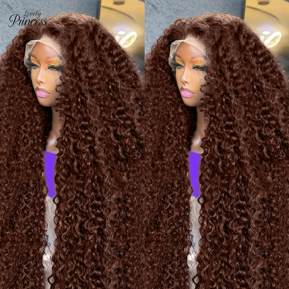 200% Chocolate Brown Deep Wave Human Hair Wig 30 38Inch Transparent Lace Frontal Wigs For Women 13x6 Lace Front Water Curly Wigs