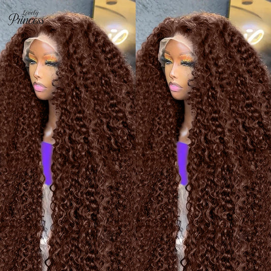 200% Chocolate Brown Deep Wave Human Hair Wig 30 38Inch Transparent Lace Frontal Wigs For Women 13x6 Lace Front Water Curly Wigs
