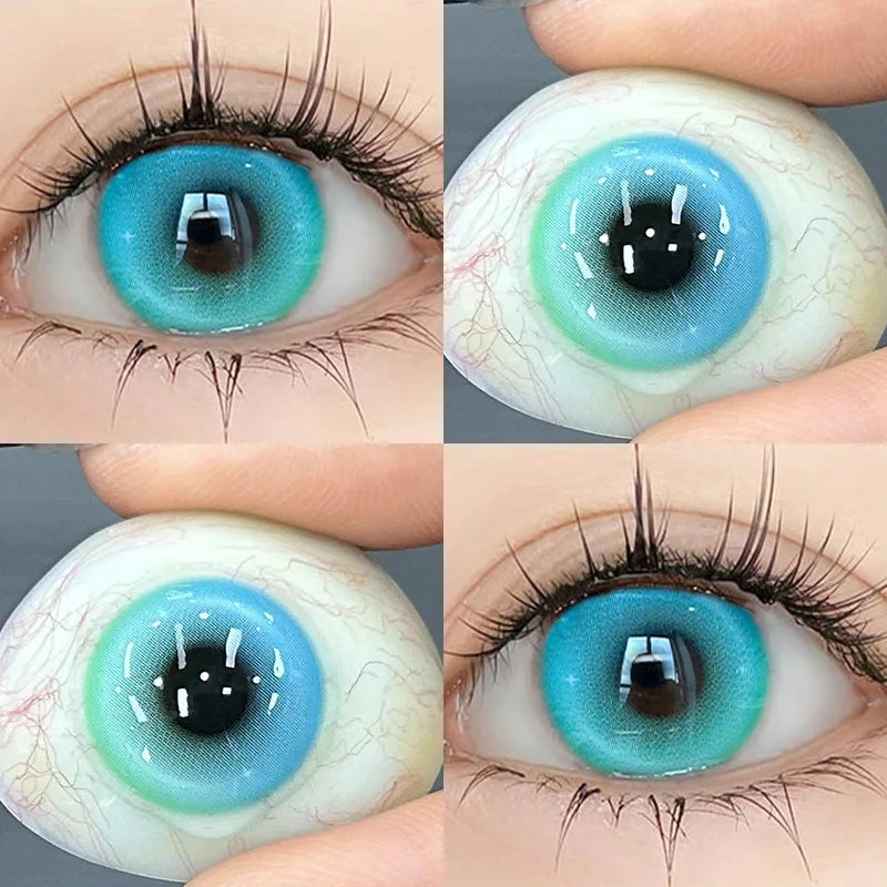 YIMEIXI 1 Pair New Colored Contacts Lenses with Myopia 0~-8.00 Degree Yearly Cosplay Cosmetic Makeup Pupils 14.5mm Blue Eye Lens