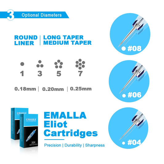 20/10pcs EMALLA Eliot Tattoo Cartridge Needles RL RS CM MG Disposable Sterilize Tattoo Permanent Makeup Cartridge Machine Needle