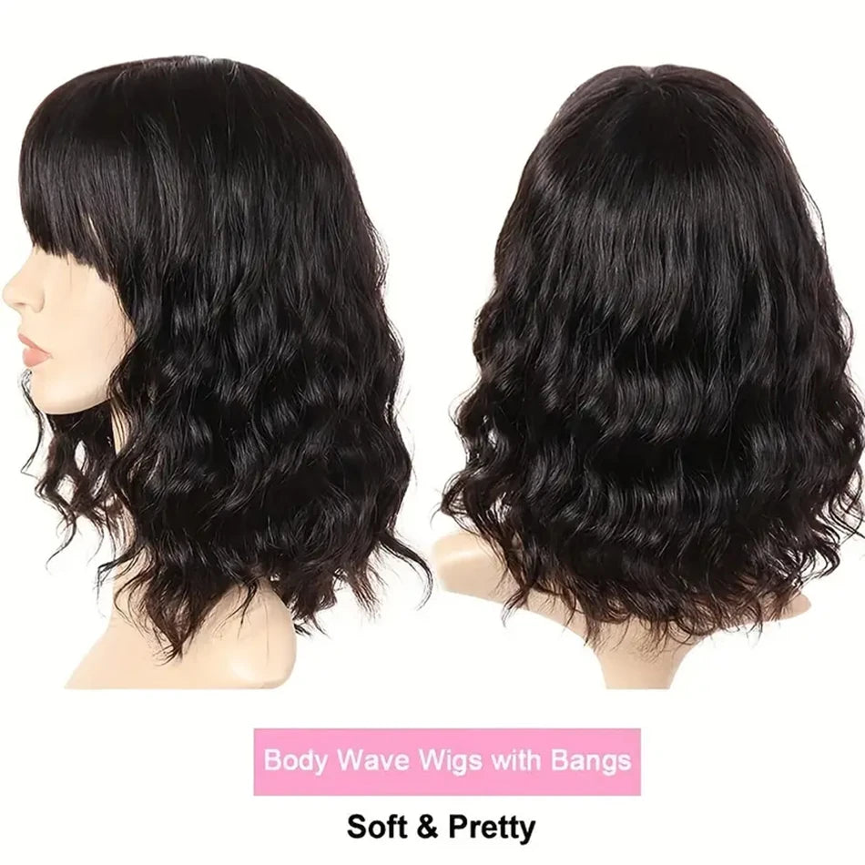 Body Wave Wigs With Bangs Brazilian Human Hair Wig With Bangs For Women Glueless Wear and Go Machine Made Wig Short Bob Wig Sale