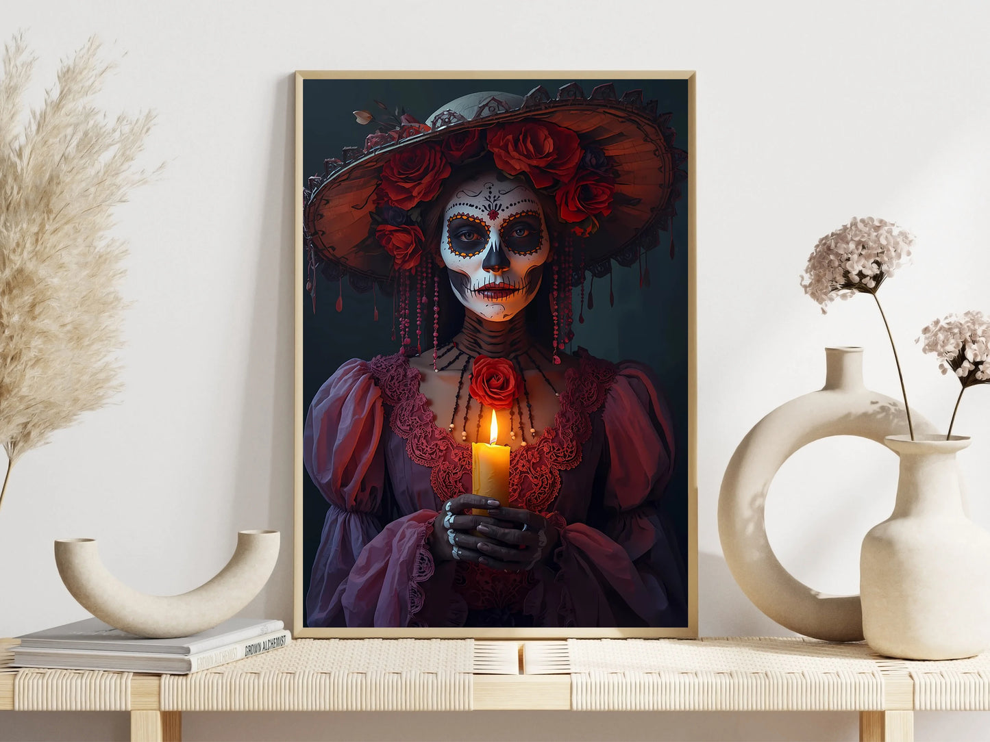 Classic Mexican Day Of The Dead Dance Posters Skeleton Makeup Woman Lit Candle Modern Prints Canvas Wall Picture Home Room Decor