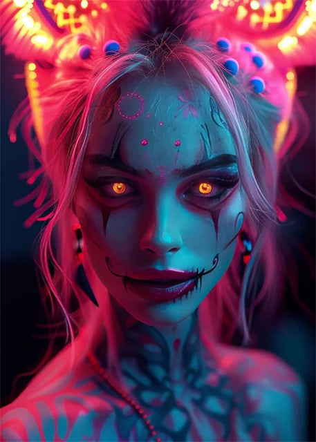 Cyber Mask Cool Girl Canvas Posters and Prints Halloween Makeup Girl Pictures Canvas Paintings for Home Bedroom Decor No Frame