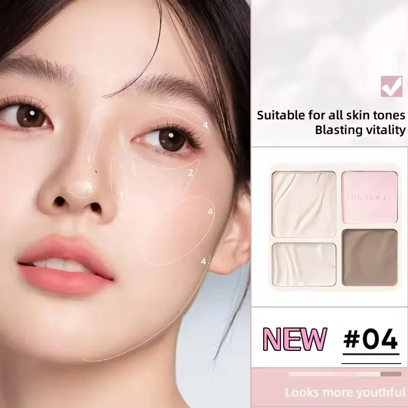 Judydoll Contour Palette, 2 In 1 Face Highlight Contour Palette, Shades with Highlighter Makeup, Non-greasy, Lasting Sparkling