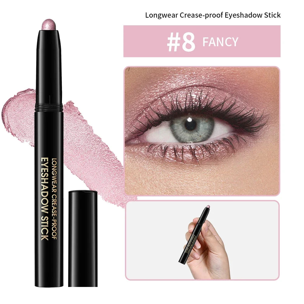 10 Colors Longwear Crease-proof Eyeshadow Pencil Stick Lasting Glitter Shimmer Matte Eye Shadow Highlighter Pen Eyes Makeup Tool