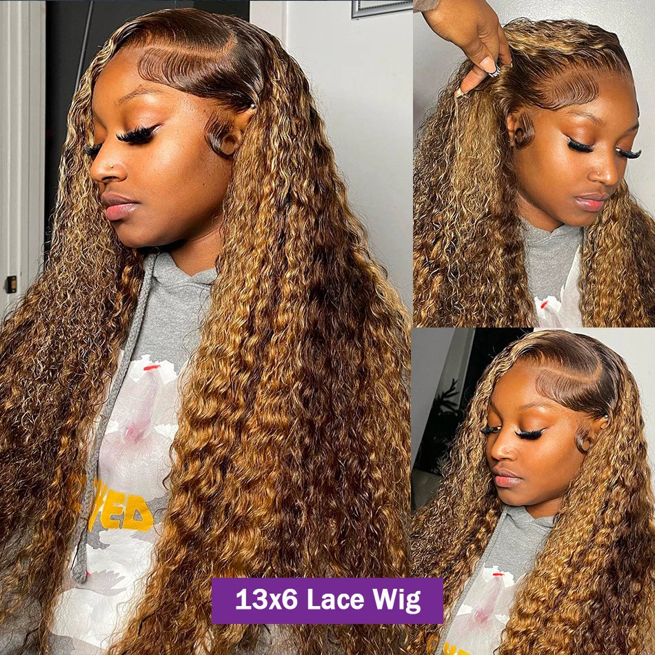 30 32 Inch Highlight Ombre Lace Frontal Wig Curly Human Hair Wigs 4/27 Colored 13x4 13X6 Deep Curly 4x4 5X5 Lace Closure Wigs