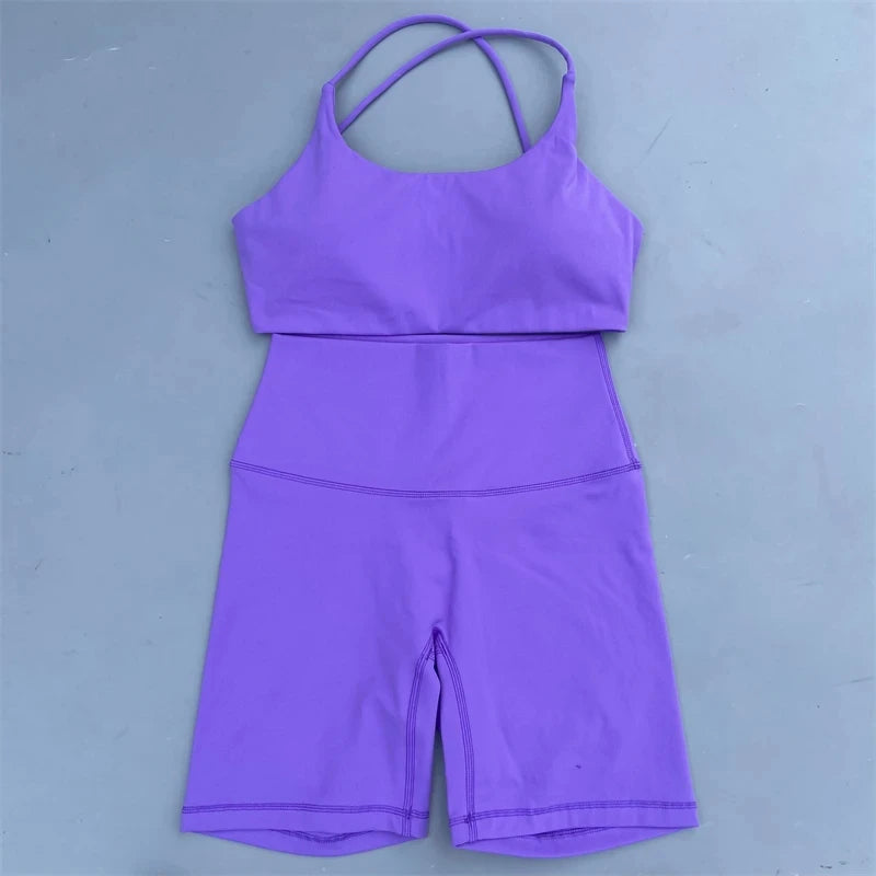 Solid Color Soft Gym Yoga Set Short Legging +Cross Back Sport Bra Tracksuit Women Gym Suit Comprehensive Training Jog Athletic