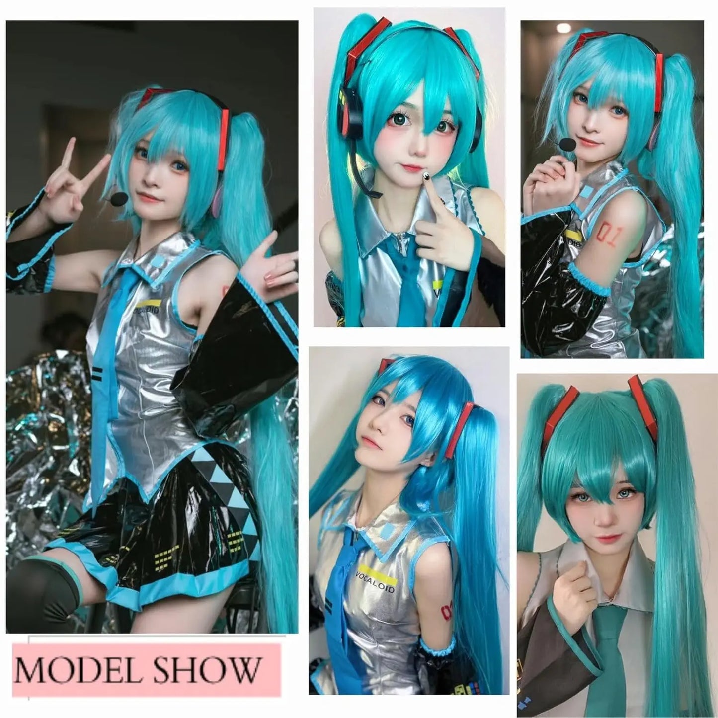 Green Split Super Long Anime Wig with Double Ponytail Synthetic Hair for Cosplay Daily Travel Parties Gatherings Role Play