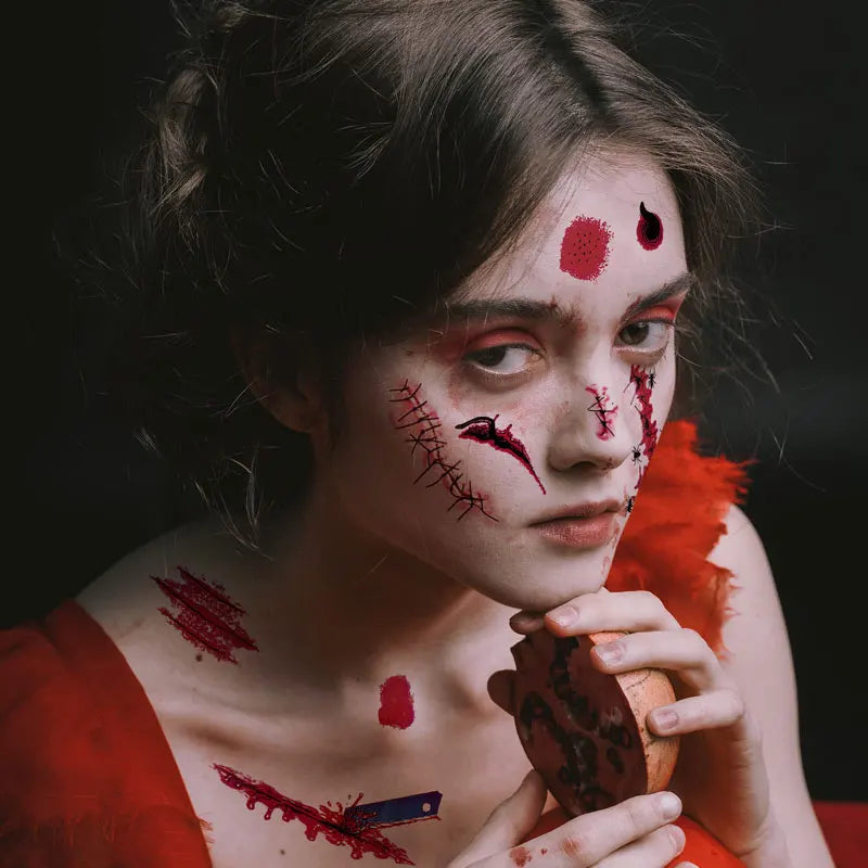Halloween Lifelike Fake Bloody Wound Tattoo Sticker Scary Make Up Temporary Makeup Stickers Horror Party Decoration 30pcs/Set