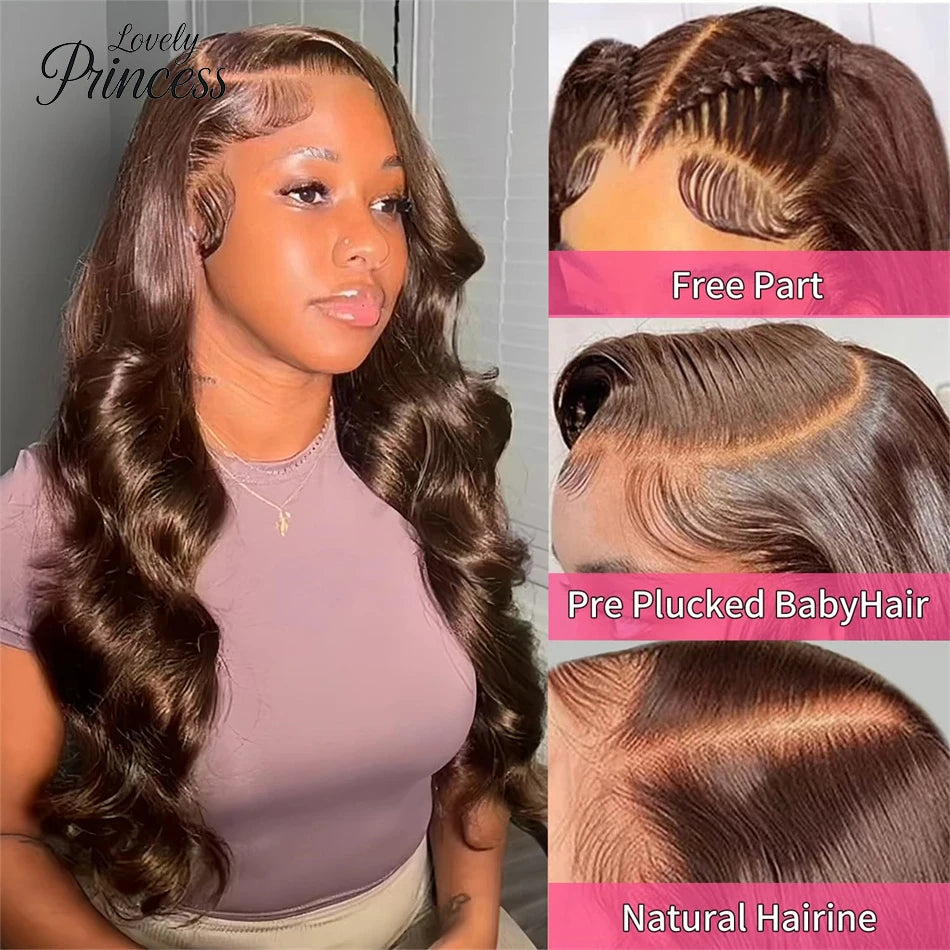 30 Inch Chocolate Brown Body Wave Lace Front Wig Transparent 13x6 HD Lace Frontal Wigs 13x4 Preplucked Colored Human Hair4x4 5x5