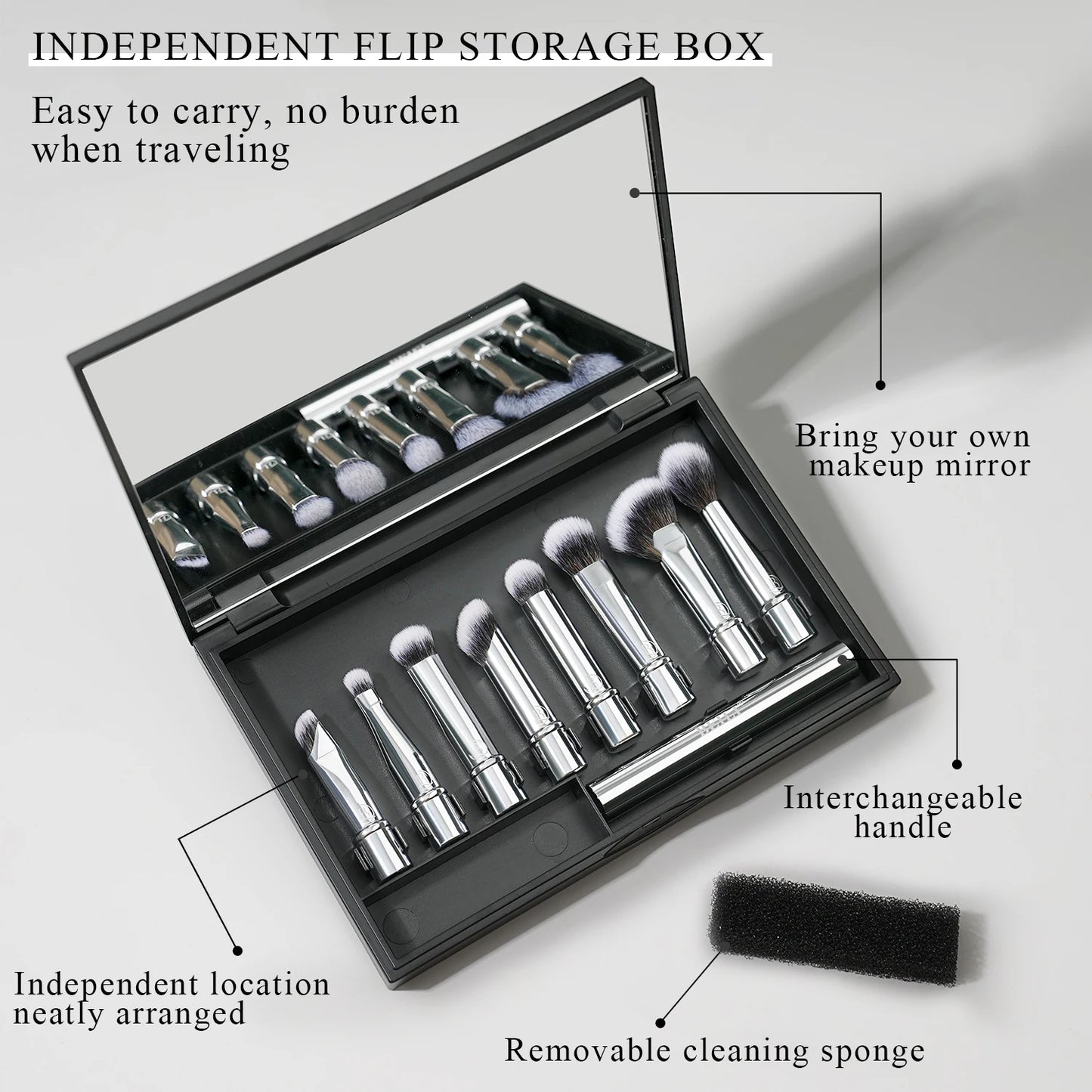 BEILI Portable Makeup Brushes Set For Professional Mini Mirror  Dual  8 Pcs Eyeshadow Contour Angle Brush Travel Cosmetic Tool