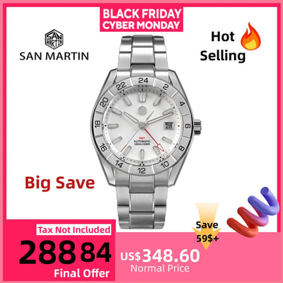 San Martin 42mm Men Watch NH34 GMT Natural MOP Dial 3H Date Swim Automatic Sapphire BGW-X1 Blue Luminous Dress Reloj SN0130