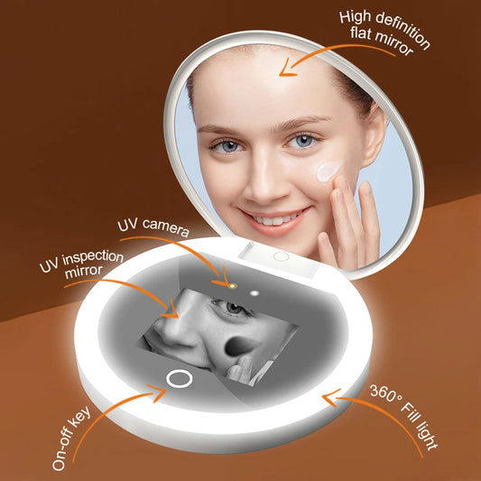 Intelligent UV Resistant Makeup Mirror Portable 2.4-Inch Handheld LED Makeup Mirror Suitable For Travel Sunscreen Makeup Mirrors
