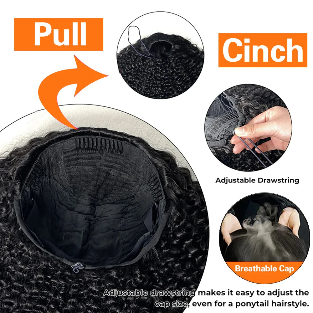 Half Wig Kinky Curly Human Hair Wigs 250% Curly Wigs 100% Human Hair No Leave Out Upgrade Glueless Clip In Half Wigs For Women