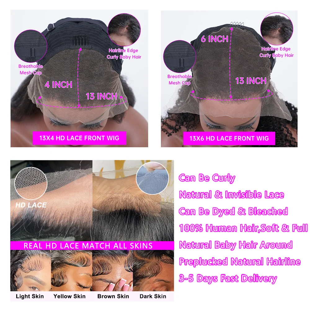 30 40 inch 250 Density Loose Deep Wave HD 13x6 Lace Frontal Human Hair Wigs 100% Brazilian Curly 13x4 Lace Front Wig Ready to Go