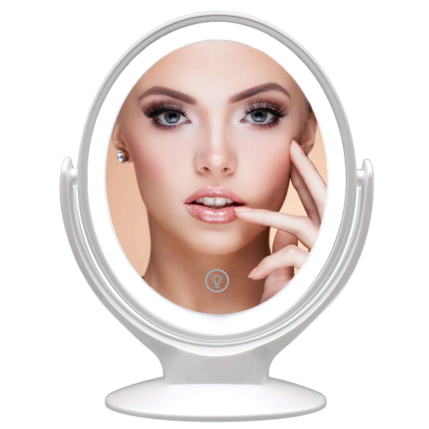 LED  Cosmetic Mirror With Lights Double-Sided Makeup Mirror 7X Magnifying Rechargeable 360° Rotating Freestanding Portable