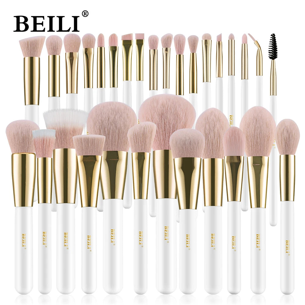 BEILI Professional Makeup Brushes Sets Synthetic Hair Foundation Eyeshadow Powder Premium Beauty White Golden brochas maquillaj