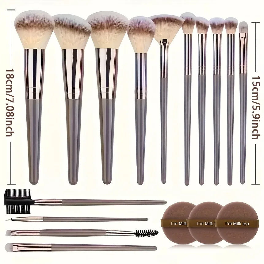 15-Piece Premium Makeup Brush Set with Blending Sponge - Ultra Soft Synthetic Hair, Complete Cosmetic Kit, Ideal Gift & Travel