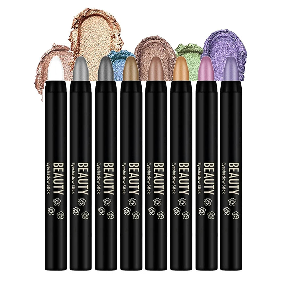 8Pcs Eyeshadow Brightener Stick Highlighter Eye Shadow Stick Colorful Eyeshadow Pencil Glitter Stick Pen Makeup for Women