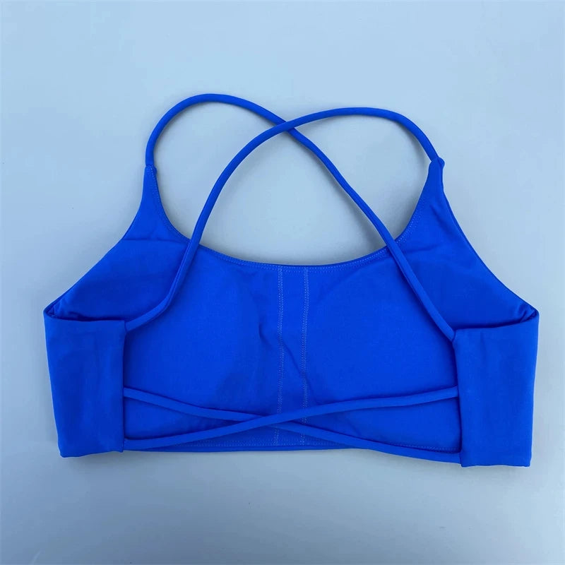 Solid Color Women Cross Back Straps Fitness Bra High Strength Tight Sport Top Comprehensive Gym Yoga Underwear With Chest Pad