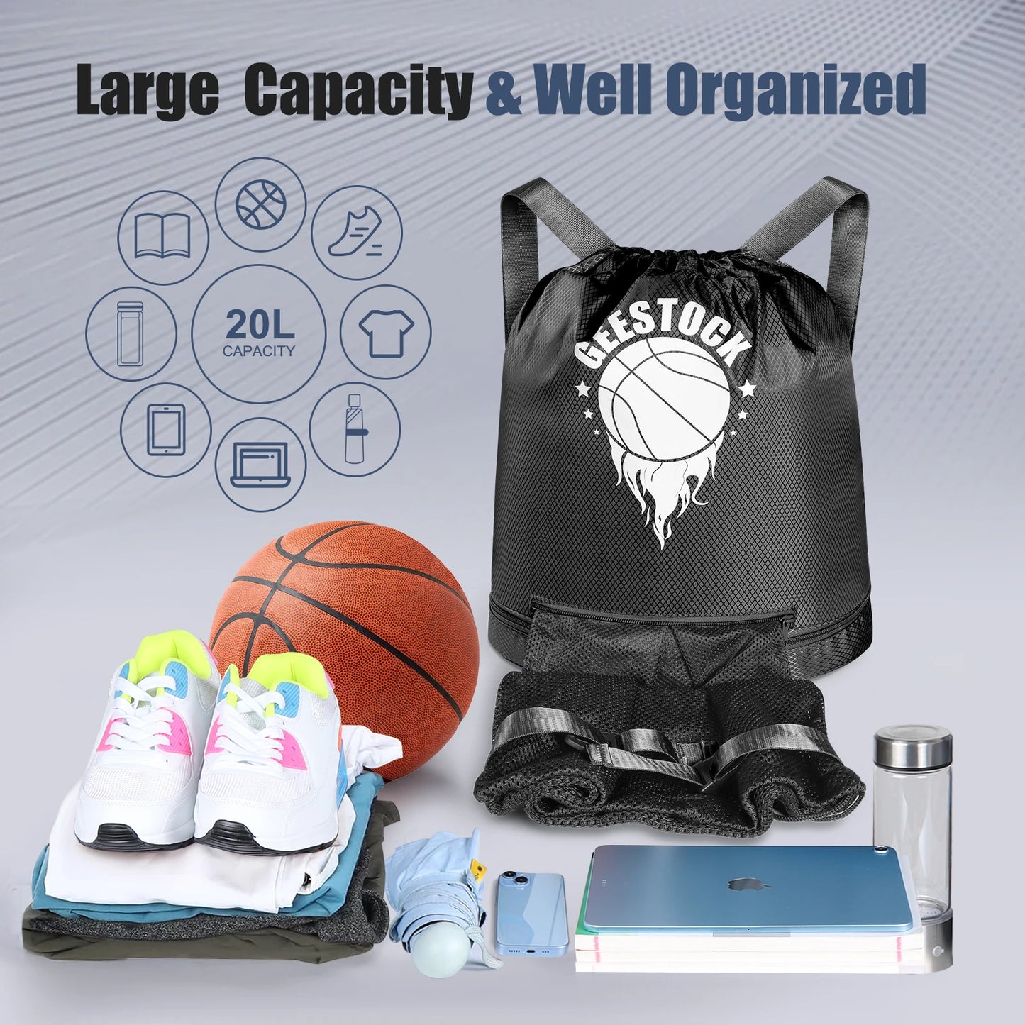 Basketball Backpacks Lightweight Wet Dry Separation Shoe Storage Oxford Cloth Sport Backpack Adjustable Strap Weekend Travel Bag