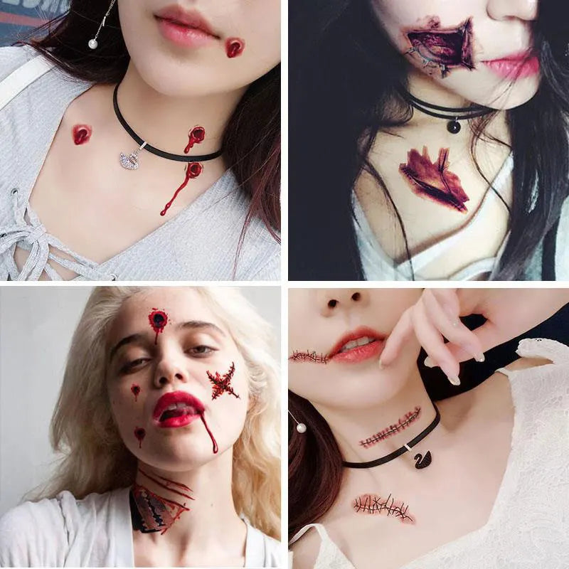 Halloween Lifelike Fake Bloody Wound Tattoo Sticker Scary Make Up Temporary Makeup Stickers Horror Party Decoration 30pcs/Set