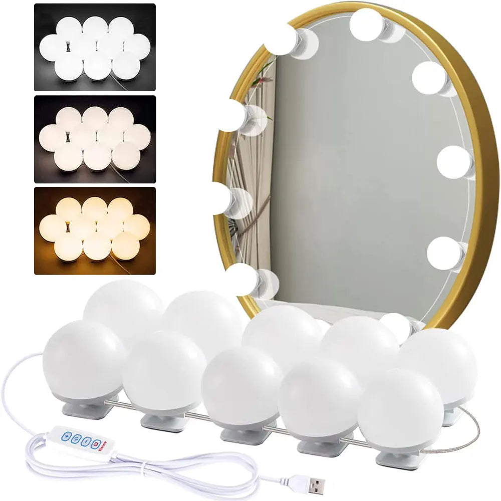 Vanity Mirror Lights Kit Adjustable Color And Brightness With 10 LED Light Bulbs Fixture Strip For Makeup