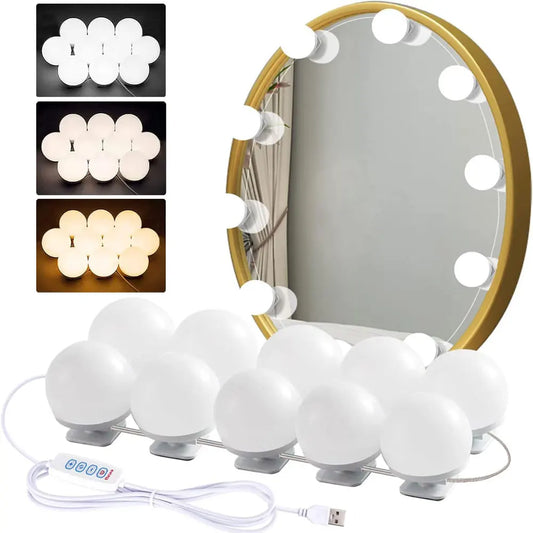 Vanity Mirror Lights Kit Adjustable Color And Brightness With 10 LED Light Bulbs Fixture Strip For Makeup