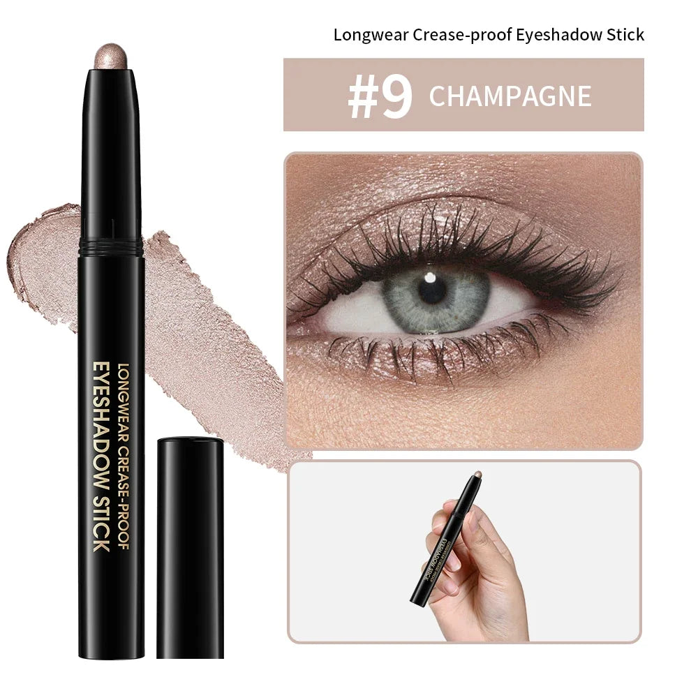 10 Colors Longwear Crease-proof Eyeshadow Pencil Stick Lasting Glitter Shimmer Matte Eye Shadow Highlighter Pen Eyes Makeup Tool