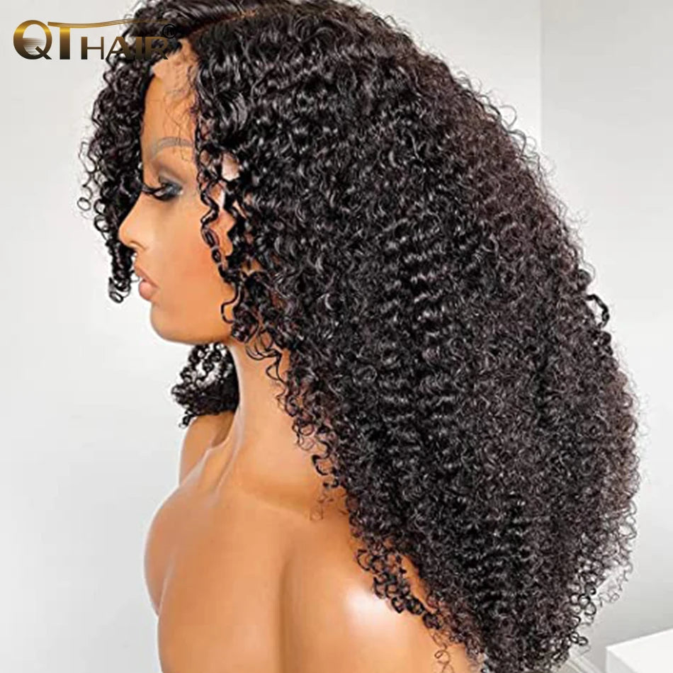 QT 13x4 Kinky Curly Lace Front Wigs Human Hair Wigs for Black Women Transparent Lace Frontal Wig Brazilian 4x4 Lace Closure Wig