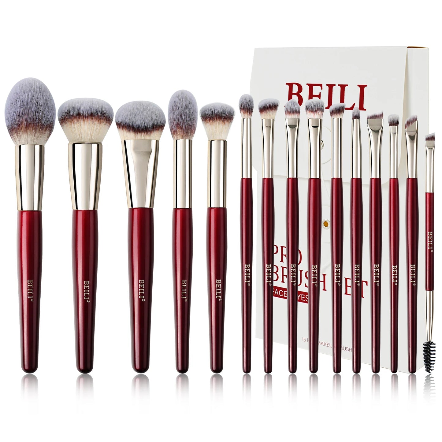 BEILI 12/15 PCS Professional Makeup Brushes Sets Vegan Premium Cosmetics Tool Kakubi Podwer Angled Contour Blush Eyeshadow Brush
