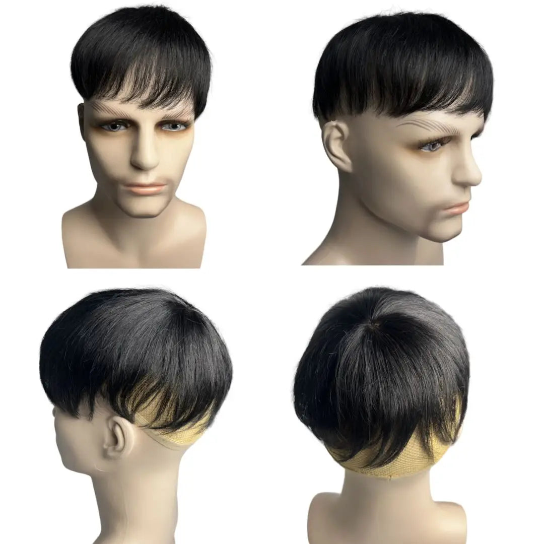 Man Toupee with 4 Clips on Short Real Human Hair Replacement System Prosthetic Men's Wig Male Pieces For Men Baldness