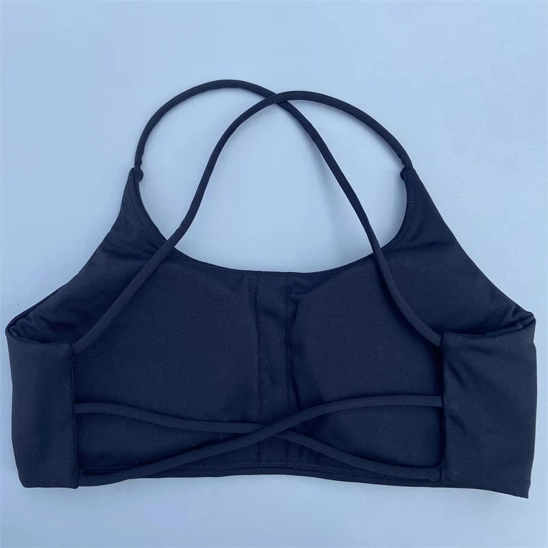 Solid Color Women Cross Back Straps Fitness Bra High Strength Tight Sport Top Comprehensive Gym Yoga Underwear With Chest Pad