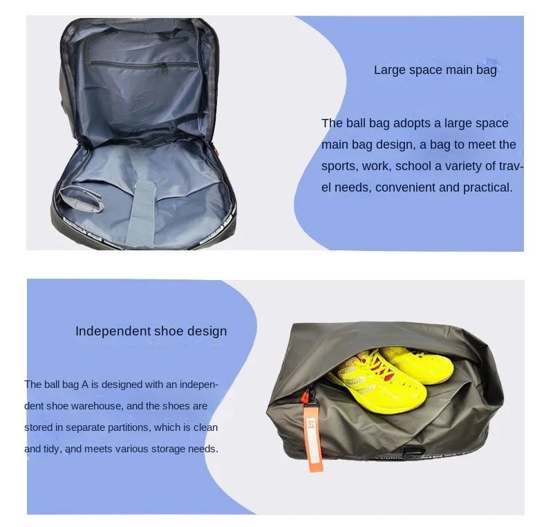 Badminton Backpack Large Capacity PU Lightweight Multifunctional Basketball Bag Tennis Padel Racket Bag with Shoe Compartment