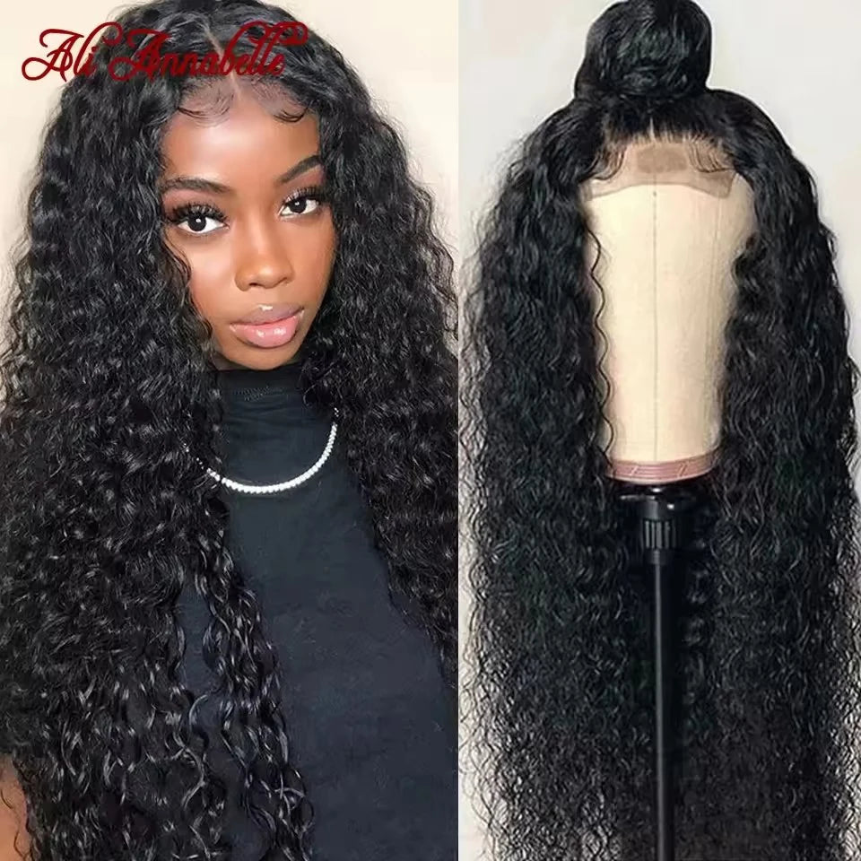 ALI ANNABELLE Curly Lace Closure Wigs Human Hair Wigs For Women Pre Plucked Hairline 4x4 Kinky Curly Lace Front Human Hair Wigs