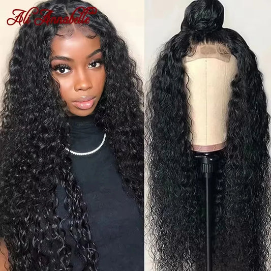 ALI ANNABELLE Curly Lace Closure Wigs Human Hair Wigs For Women Pre Plucked Hairline 4x4 Kinky Curly Lace Front Human Hair Wigs