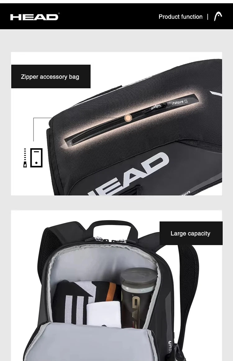 HEAD Tennis Backpack Tour Team Large Capacity Outdoor Sport Bag Multifunctional Tenis Padel Racket Bag With Shoe Compartment