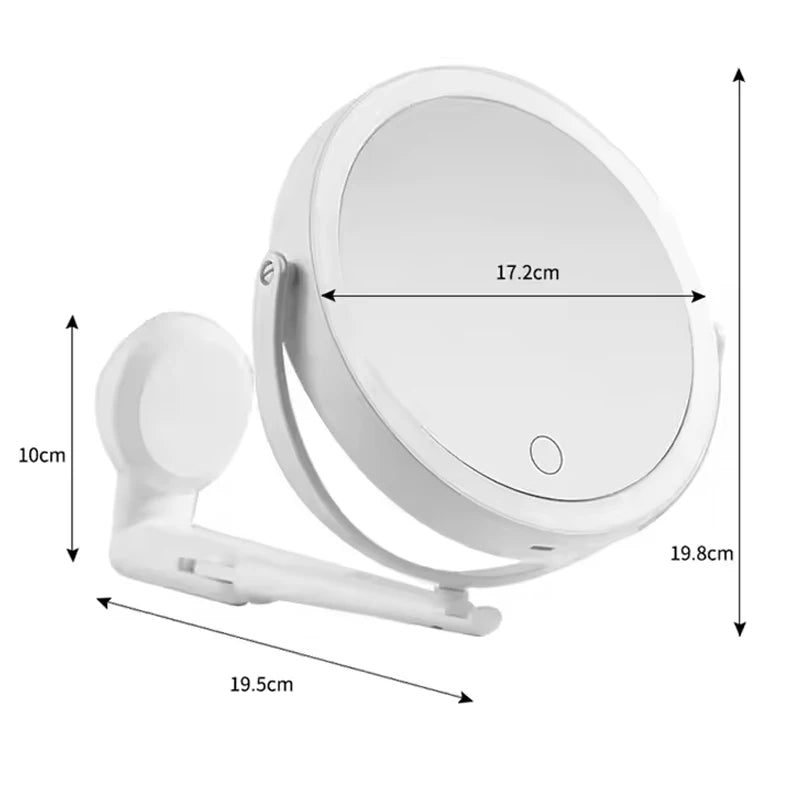 Wall LED Vanity Cosmetic Mirror with Touch Screen Foldable Dimming Makeup Mirror USB Charging 360 Rotation Double-sided Bathroom