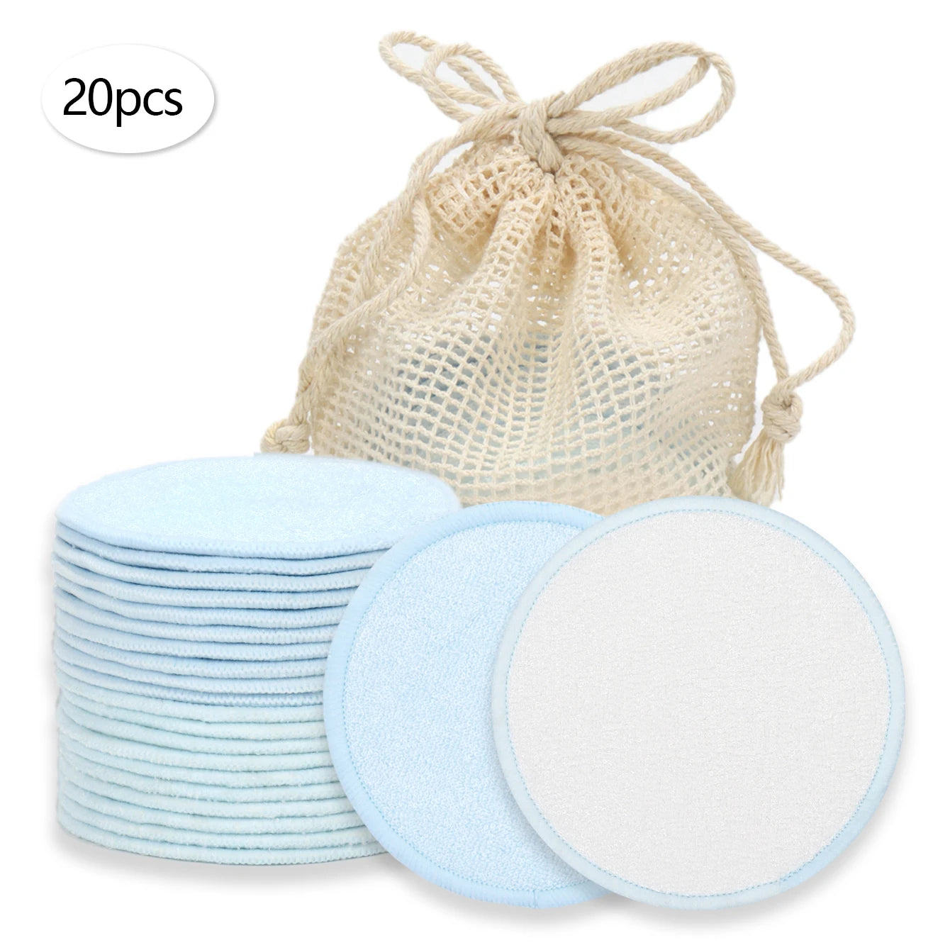 Double Round Makeup Remover Pads 20Pcs + Cleaning Mesh Bag, Machine Washable, Reusable, Suitable for All Skin Types
