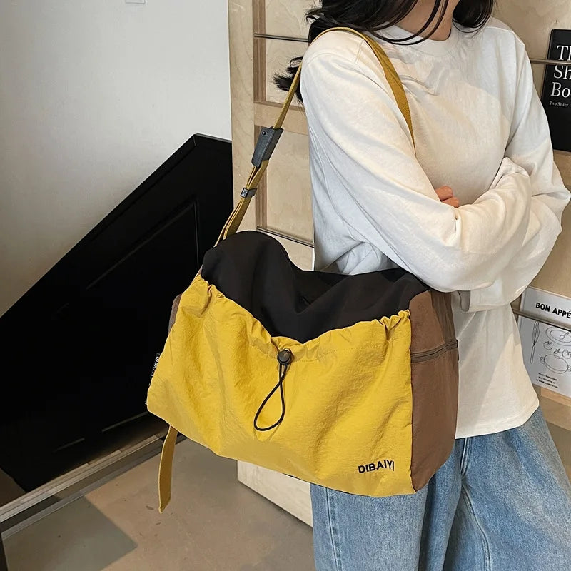 Outdoor Travel Bag, Large Capacity Color Blocked Luxury Crossbody Bag, Drawstring Trendy Yoga and Fitness Bags with Shoe Bag