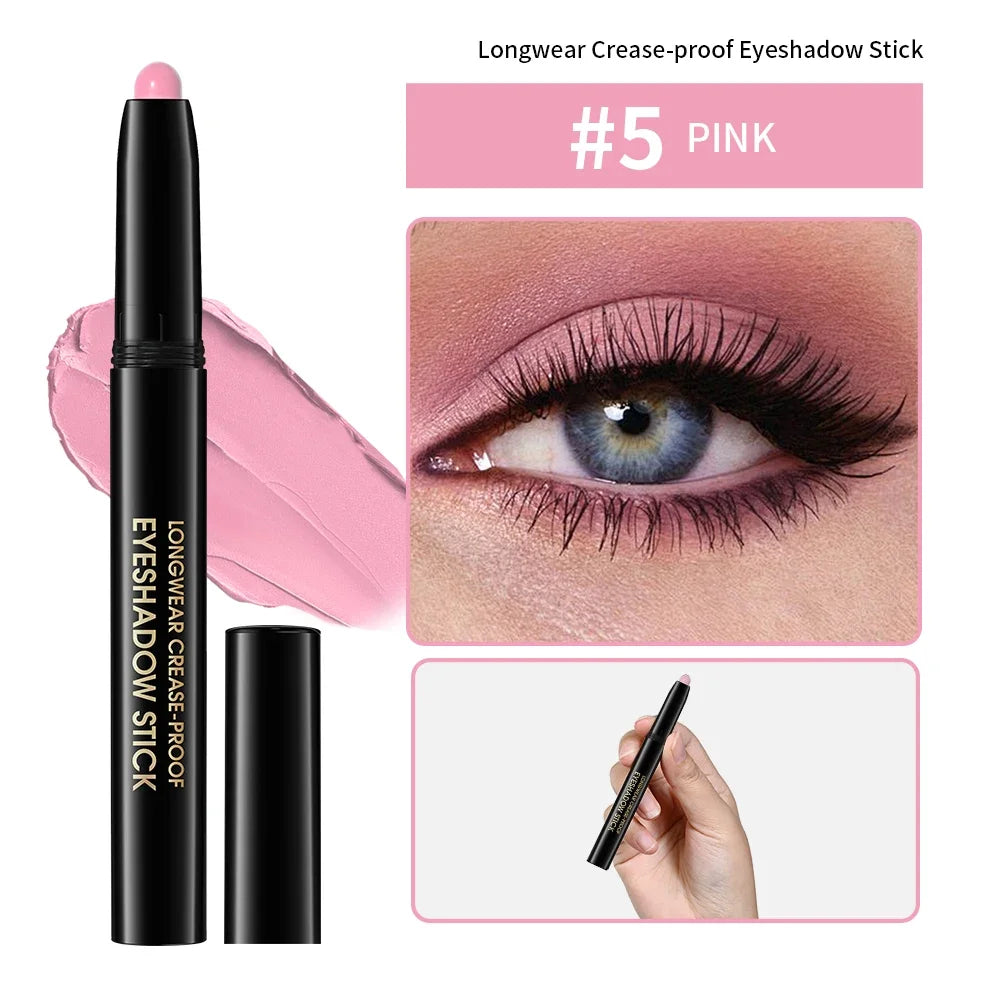 10 Colors Longwear Crease-proof Eyeshadow Pencil Stick Lasting Glitter Shimmer Matte Eye Shadow Highlighter Pen Eyes Makeup Tool