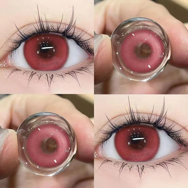 KSSEYE 2PCS Red Contact Lenses with Prescription Beauty Pupils Natural Soft Eye Pink Lenses Makeup Cosplay Fast Shipping Yearly