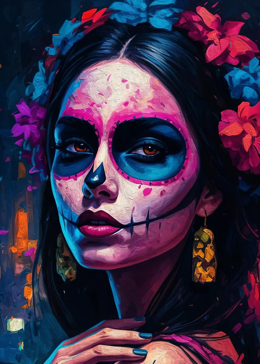 Classic Mexican Day Of The Dead Dance Posters Skeleton Makeup Woman Lit Candle Modern Prints Canvas Wall Picture Home Room Decor