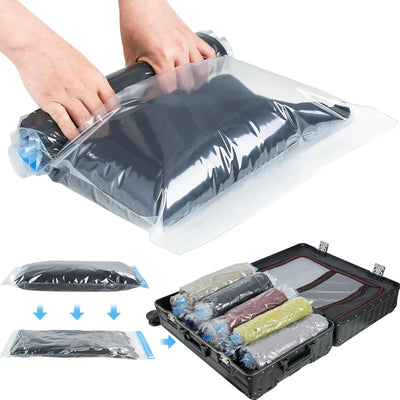 4pcs Compression Bags for Clothing- Travel Camping Essentials Space Saver Bags No Vacuum Pump Needed Vacuum Seal Storage Bag